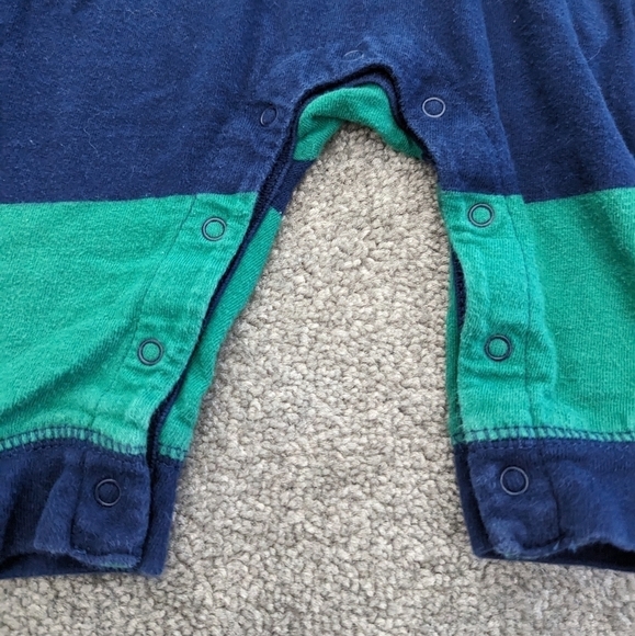 BABY Gap blue and green thick striped hooded footies romper arm patch 3-6 months - Picture 4 of 5